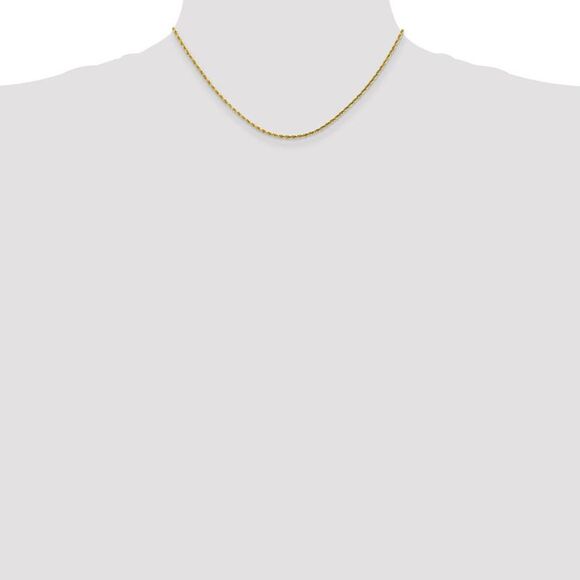 2mm 10k Yellow Gold Diamond Cut Solid Rope Chain Necklace, 16 Inch